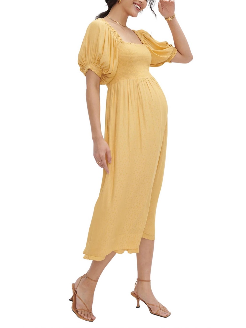 HATCH Elia Off-Shoulder Puff Sleeve Yellow Maternity Maxi Dress